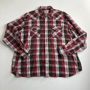 Lucky Brand Flannel Shirt Mens Size‎ 2XL Red Plaid Western Pearl Snap Cotton